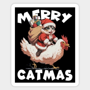 Merry Catmas - 2, Funny Cute Cat on a Chicken Magnet